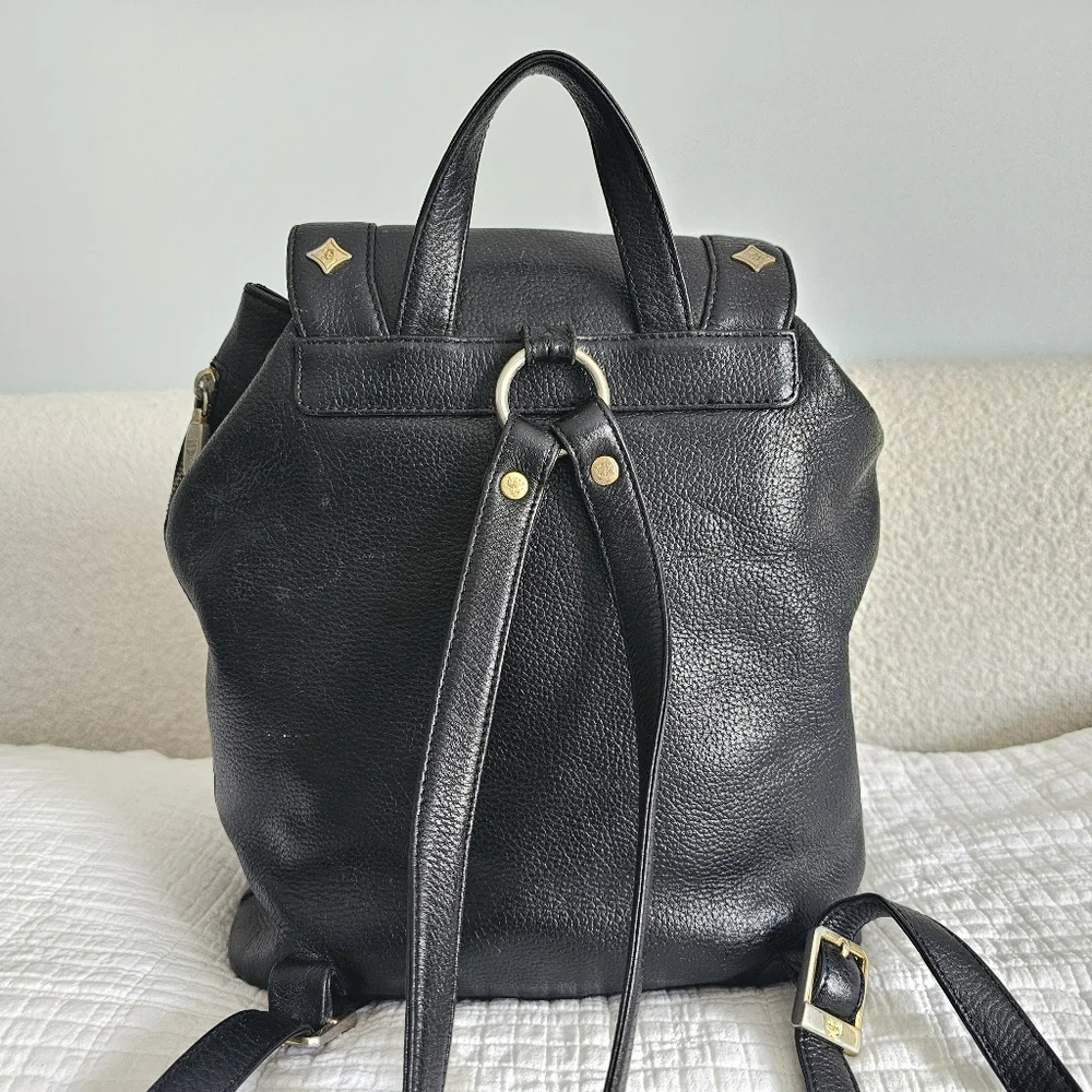 MCM Black Pebbled Calf Leather Logo Backpack
